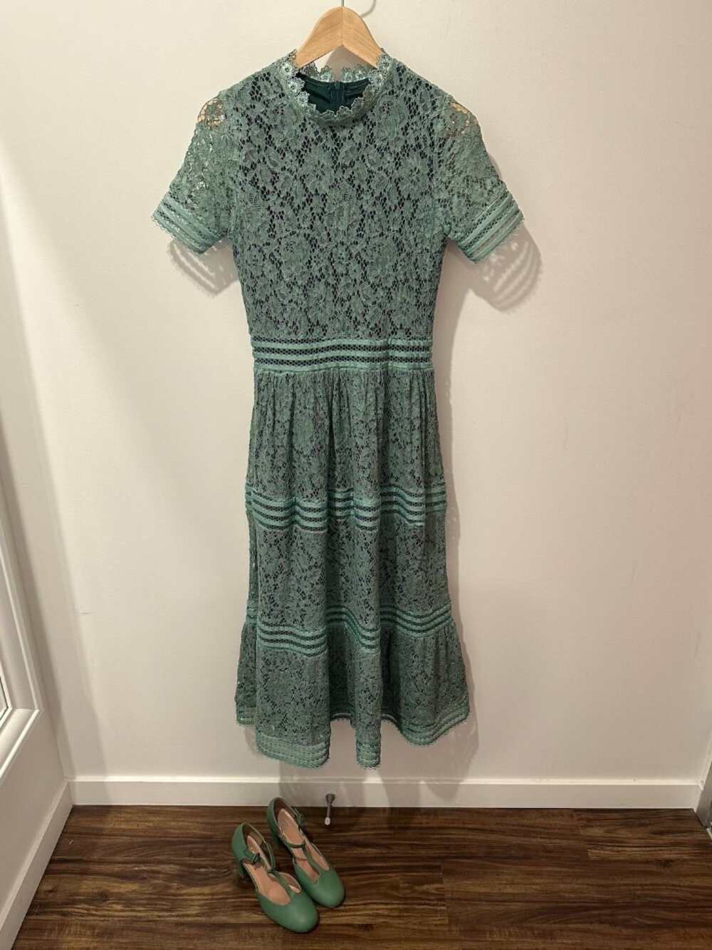 Baltic Born Lace Green Midi Wedding Guest Dress π Size S - Picture 4 of 10
